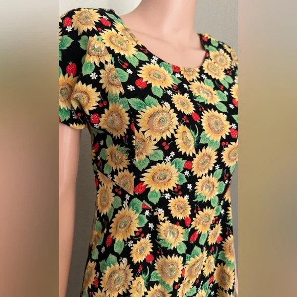 Vintage Sunflower Print Maxi Dress - 90s Y2K modest Women small - Picture 2 of 8